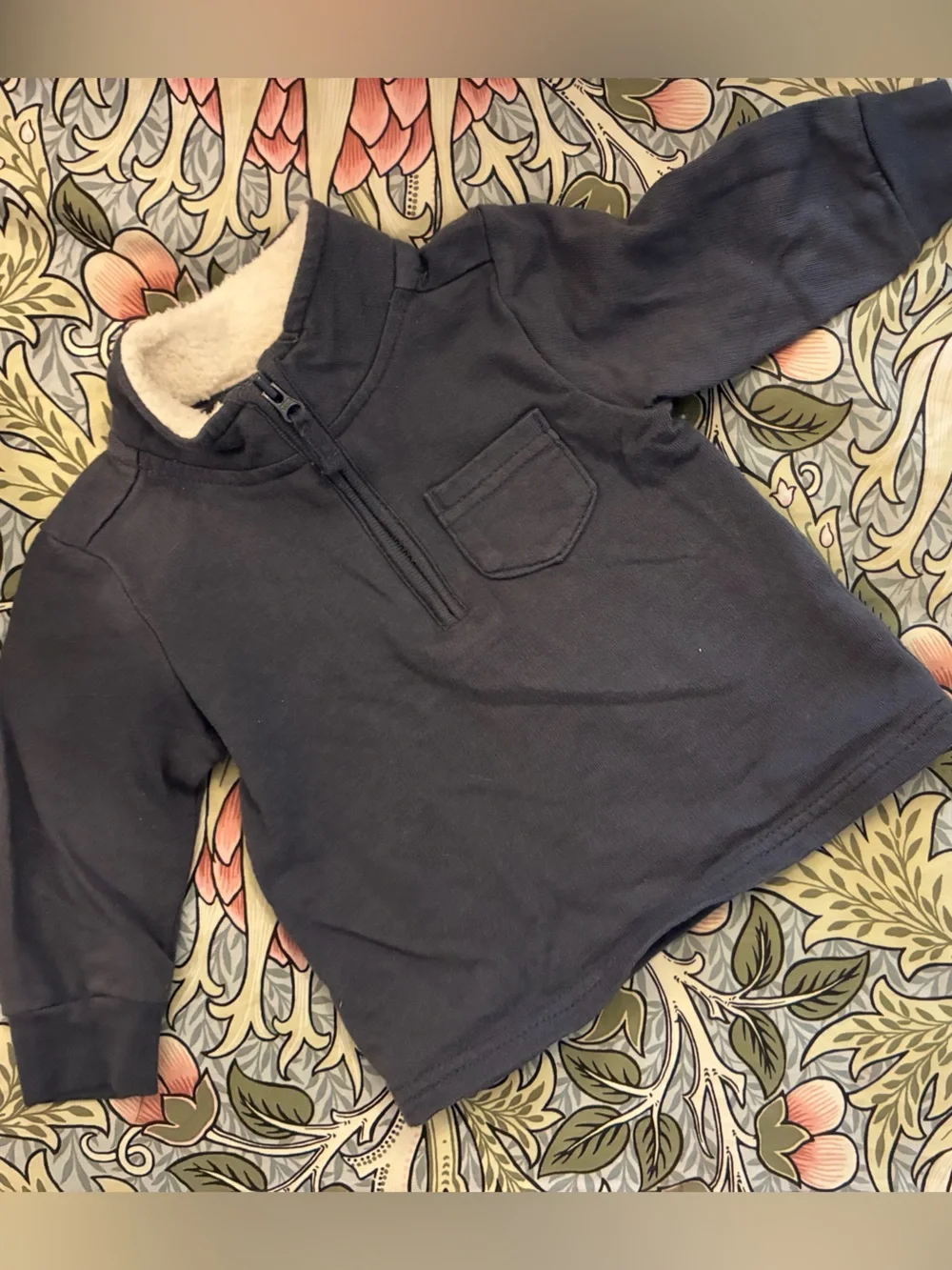 Kids Navy Quarter Zip Pullover with Sherpa Lined Collar